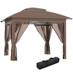 Outsunny 12' X 12' Pop Up Canopy Tent With Netting And Carry Bag, Instant Sun Shelter With 137 Sq.ft (Color: Brown)
