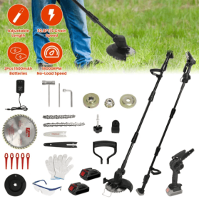 3-in-1 Cordless Electric Pole Saw & Mini Chainsaw & Grass Trimmer Kit With Adjustable Length 2Pcs 21V 1500mAh Batteries 4in 6in Chains Saw Blade (Color: Black)