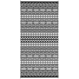 Reversible Outdoor Rug, Waterproof Plastic Straw With Carry Bag, 9 X 18, Black  White Geometric Wall (Color: Black)