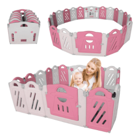 20X2 Panel Baby Playpen  Foldable Playard For Baby And Kids  Adjustable Shape Play Fence With Safety Lock Gate (Option: PinkWhite)