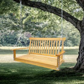 Wood Porch Swing With Armrests & Hanging Chains For Patio, Garden Yard (Option: Teak)