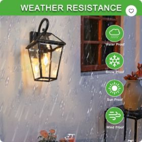 211-Pack Outdoor Wall Lantern Light  Modern Black Metal & Clear Glass Sconce For Porch, Patio, And Garden Lighting Bulb Not Included (Option: Black-BlackAluminiumGlass)