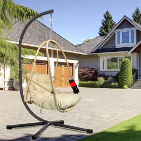 Hanging Egg Chair with Stand - Indoor/Outdoor Woven Rattan Swing Chair with Stand - 350lb Capacity (Color: Khaki)