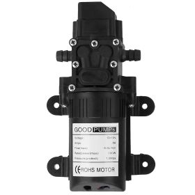 1Pc 12V Watering Device With 2 Hose Clamps 130PSI Self Priming Sprayer 70W Electric Diaphragm Watering 6L Per Min For RV Camper Marine Boat (Color: Black)