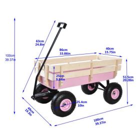 Outdoor Sports Tools Wooden Side Panel Pneumatic Tire Wheelbarrow (Color: Pink)